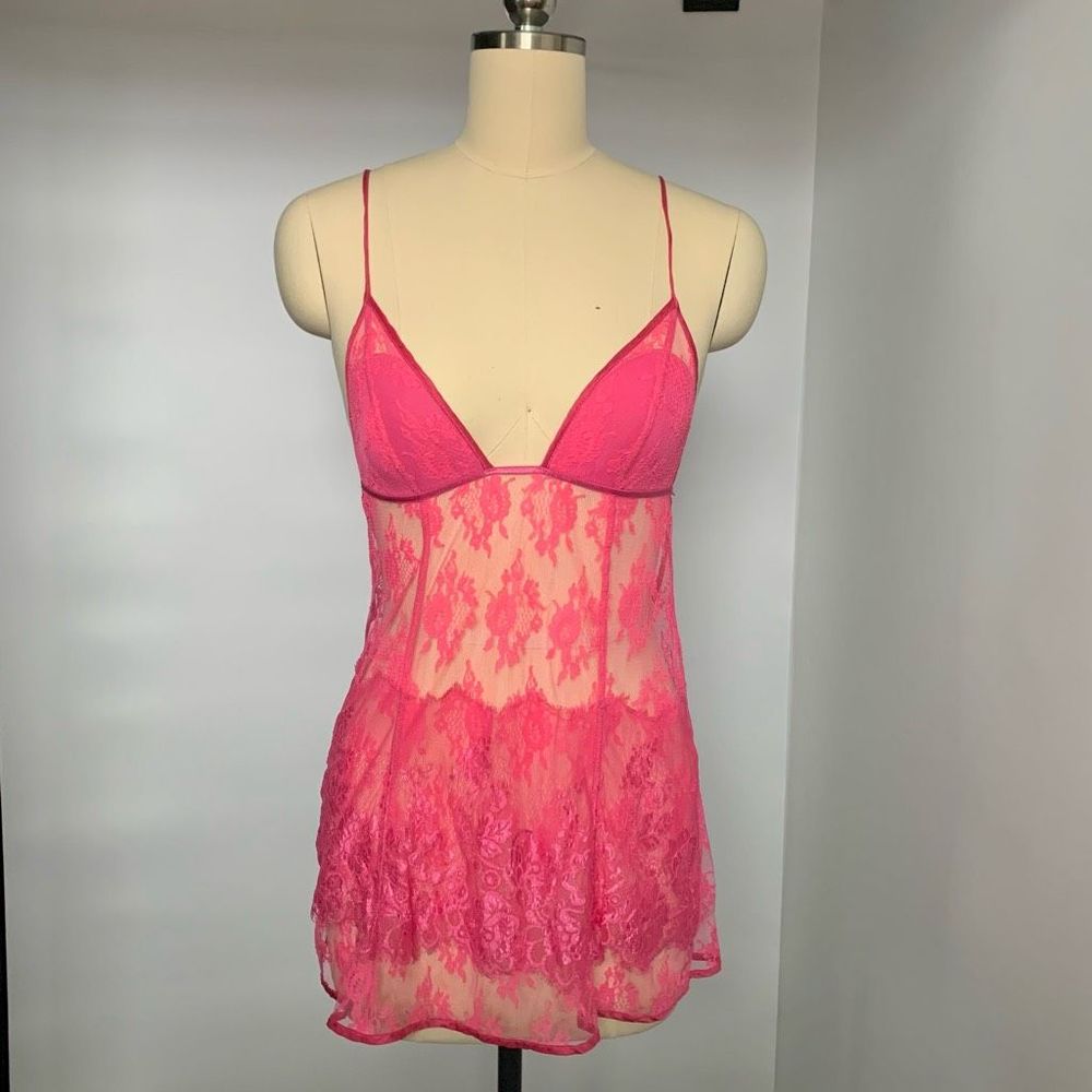 Victoria's Secret Hot Pink Lace Chemise